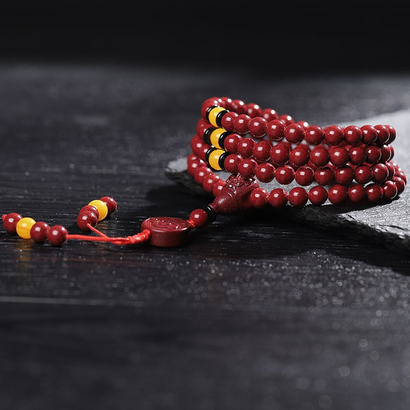 108 Mala Beads Natural Cinnabar Lapis Lazuli Beeswax Protection Bracelet