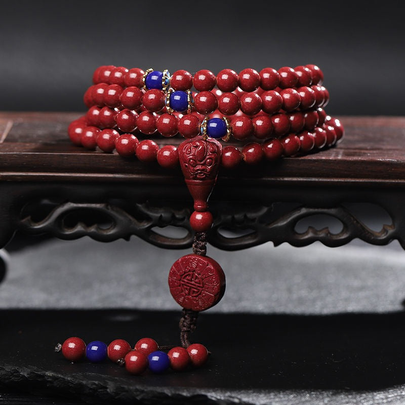 108 Mala Beads Natural Cinnabar Lapis Lazuli Beeswax Protection Bracelet