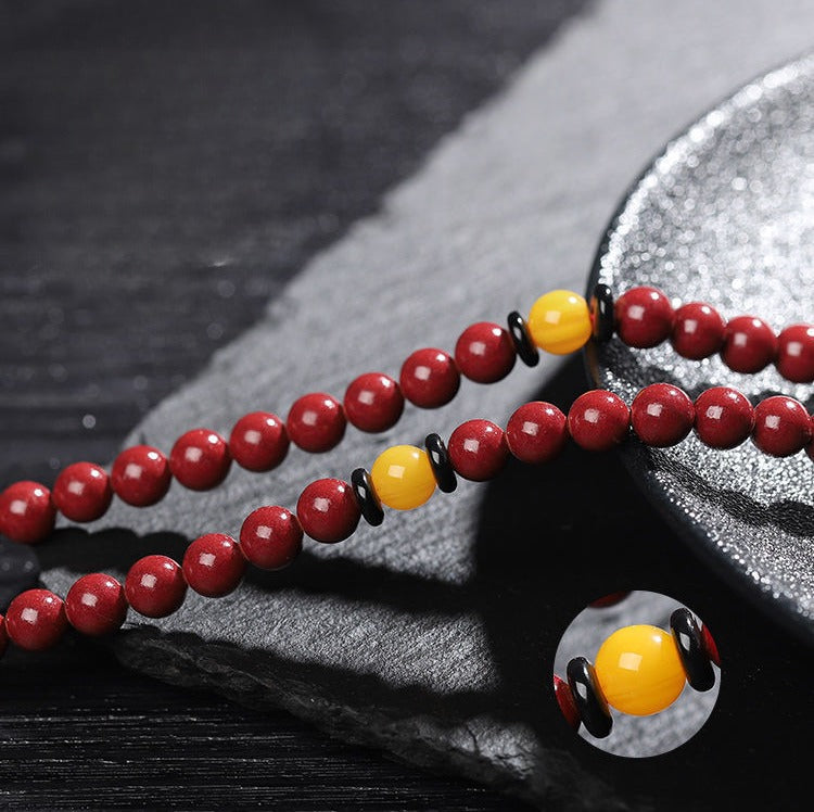 108 Mala Beads Natural Cinnabar Lapis Lazuli Beeswax Protection Bracelet