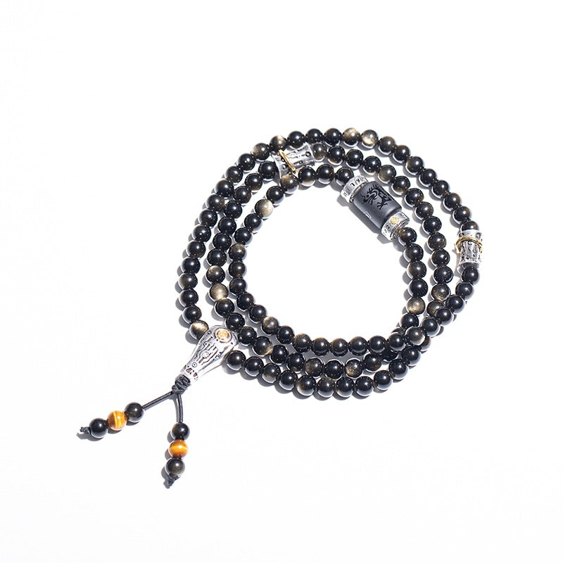 108 Mala Beads Natural Obsidian Wealth Luck Spiritual Healing Bracelet