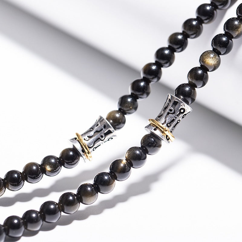 108 Mala Beads Natural Obsidian Wealth Luck Spiritual Healing Bracelet