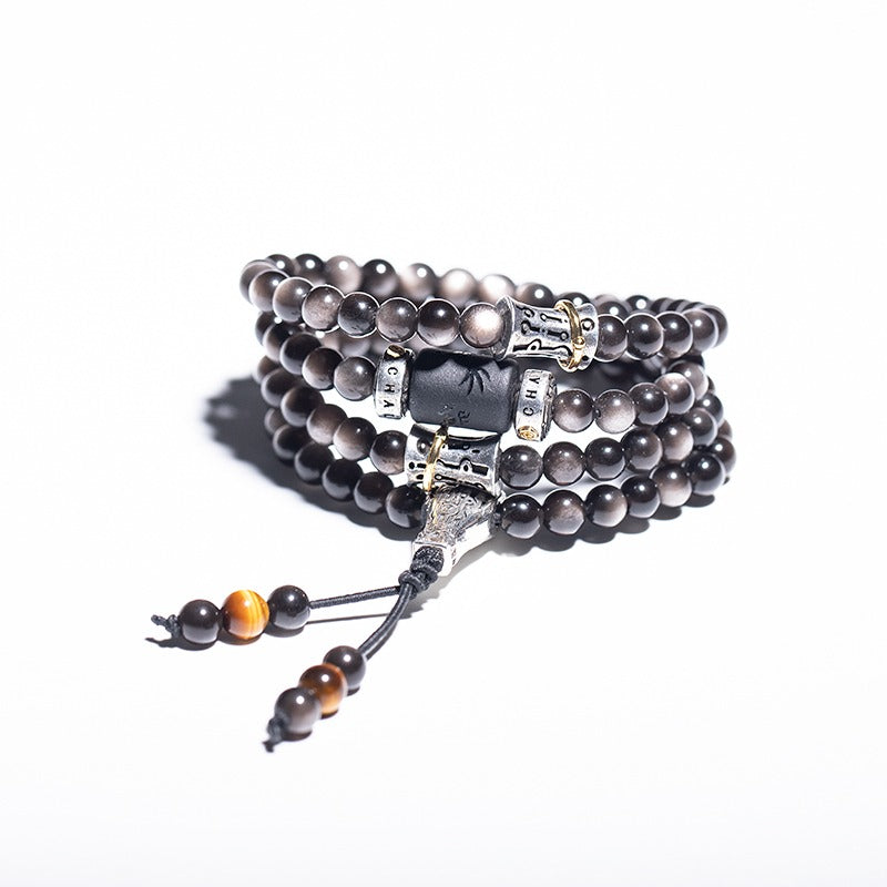 108 Mala Beads Natural Obsidian Wealth Luck Spiritual Healing Bracelet