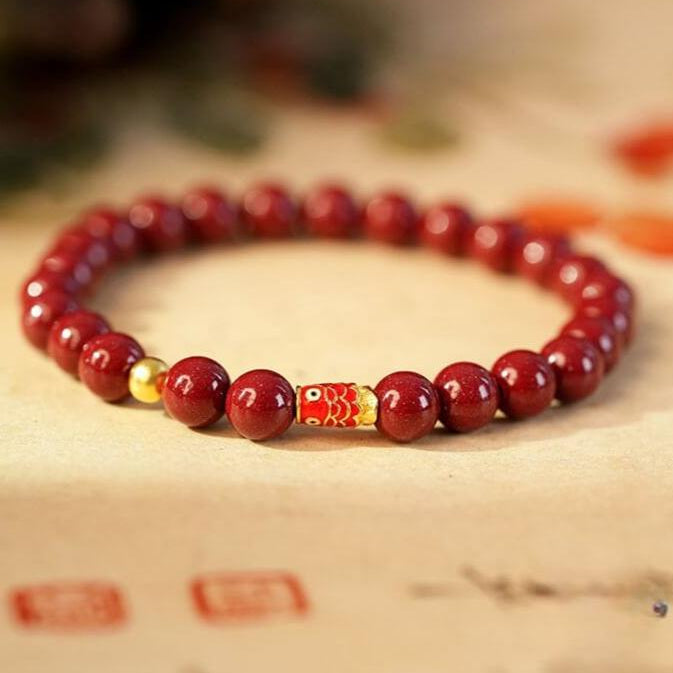 925 Sterling Silver Lucky Koi Fish Cinnabar Prosperity Bracelet