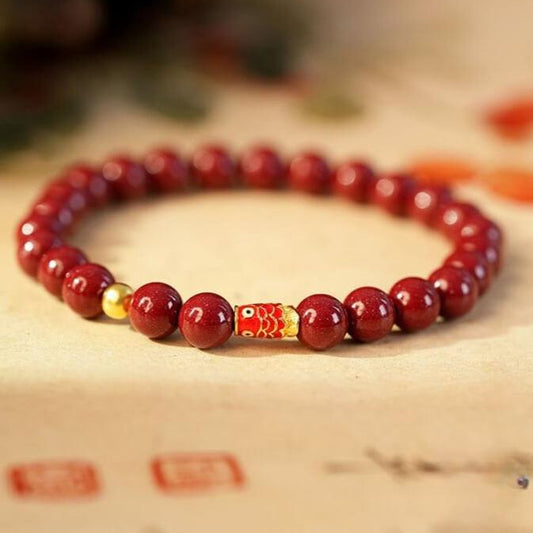 925 Sterling Silver Lucky Koi Fish Cinnabar Prosperity Bracelet