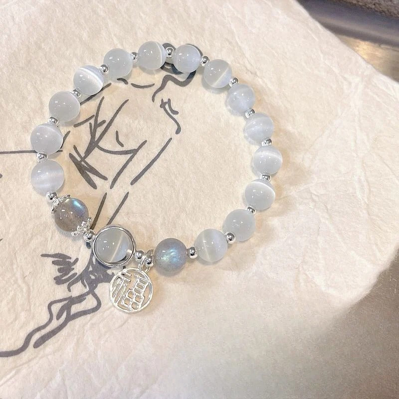 Zen Healing 925 Sterling Silver Cat’s Eye Moonstone Butterfly Love Protection Bracelet