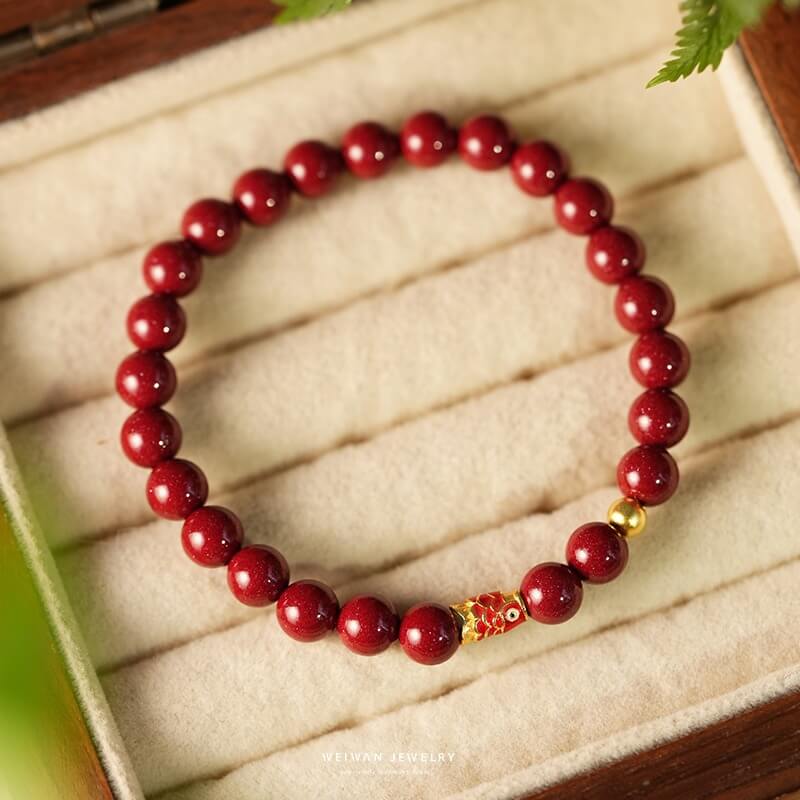 925 Sterling Silver Lucky Koi Fish Cinnabar Prosperity Bracelet