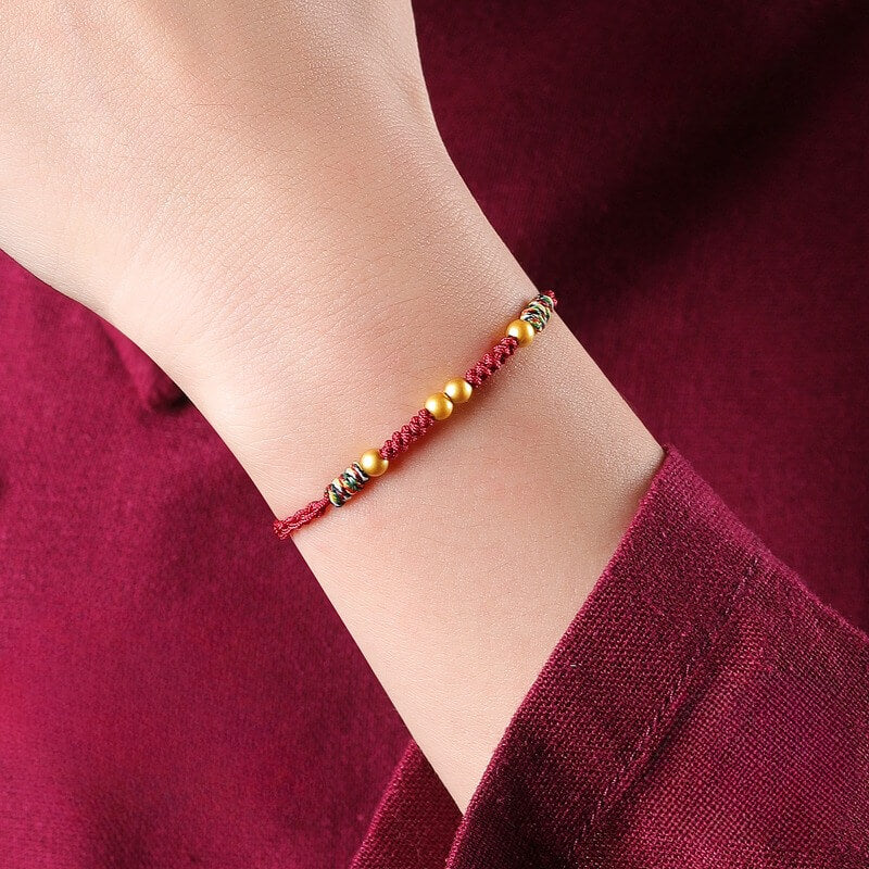 999 Sterling Silver Luck Bead Protection Braided Rope Bracelet