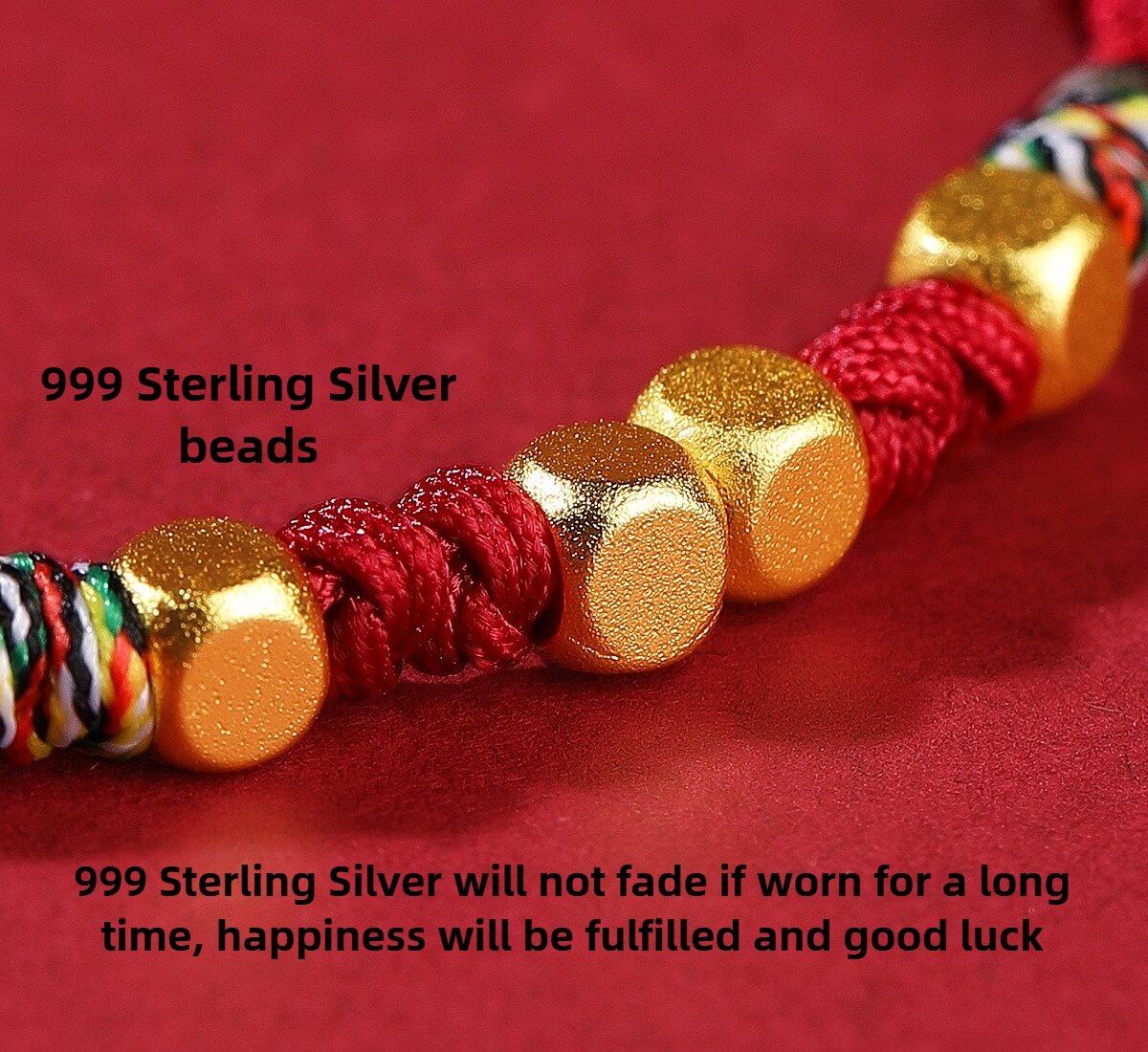 999 Sterling Silver Luck Bead Protection Braided Rope Bracelet
