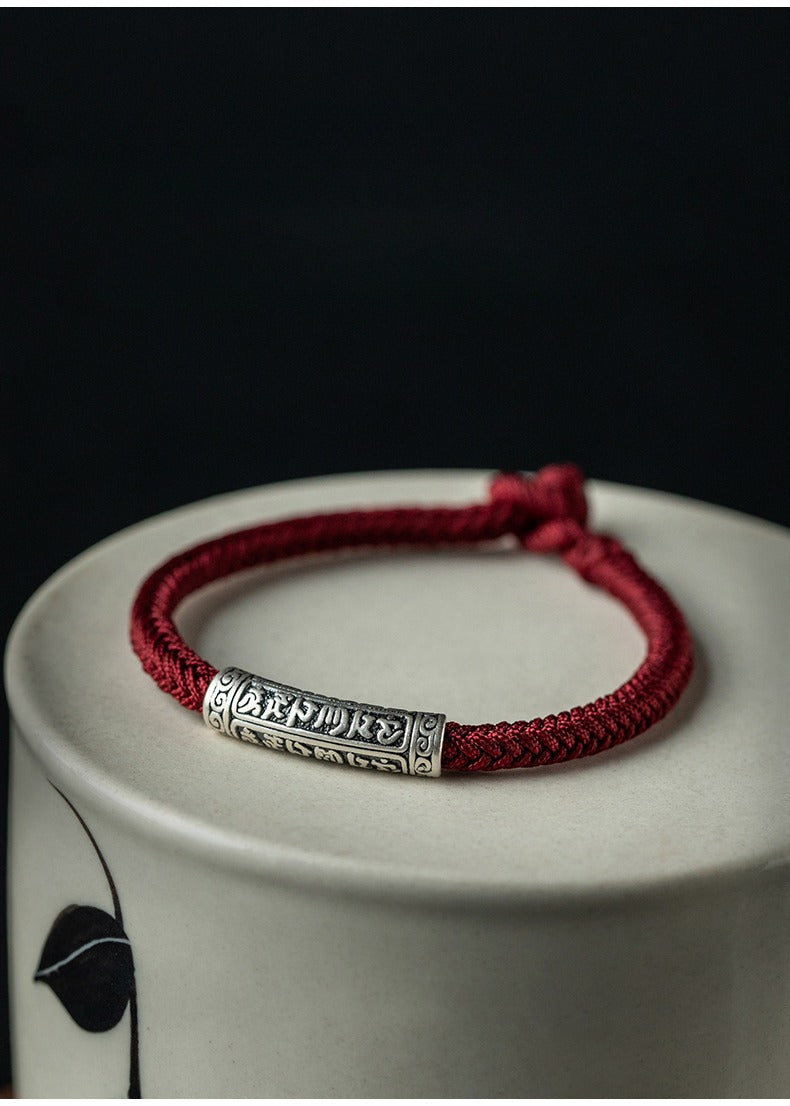 999 Sterling Silver Six True Words Blessing Spiritual Protection Good Luck Red String Bracelet