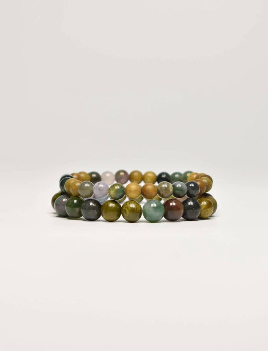 Ensemble de bracelets en agate verte et bois de santal - Sain et apaisant