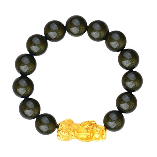 Bracelet Pi Xiu en obsidienne noire - Attire la richesse et équilibre le Feng Shui