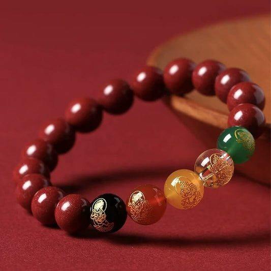 Zen Healing Cinnabar Five God of Wealth Lucky Bead Blessing Bracelet