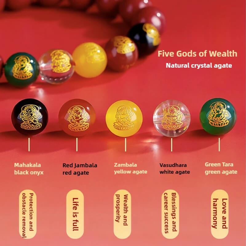 Zen Healing Cinnabar Five God of Wealth Lucky Bead Blessing Bracelet