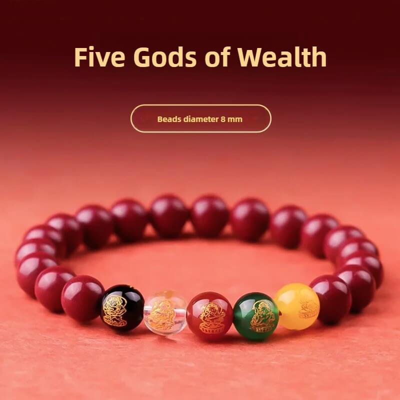 Zen Healing Cinnabar Five God of Wealth Lucky Bead Blessing Bracelet