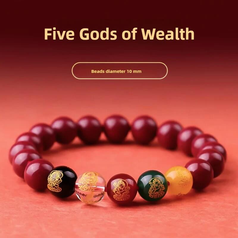 Zen Healing Cinnabar Five God of Wealth Lucky Bead Blessing Bracelet