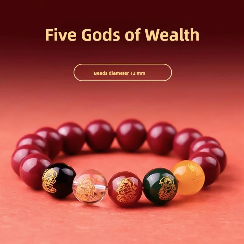 Zen Healing Cinnabar Five God of Wealth Lucky Bead Blessing Bracelet
