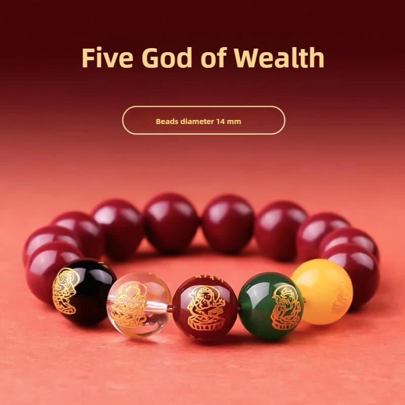 Zen Healing Cinnabar Five God of Wealth Lucky Bead Blessing Bracelet