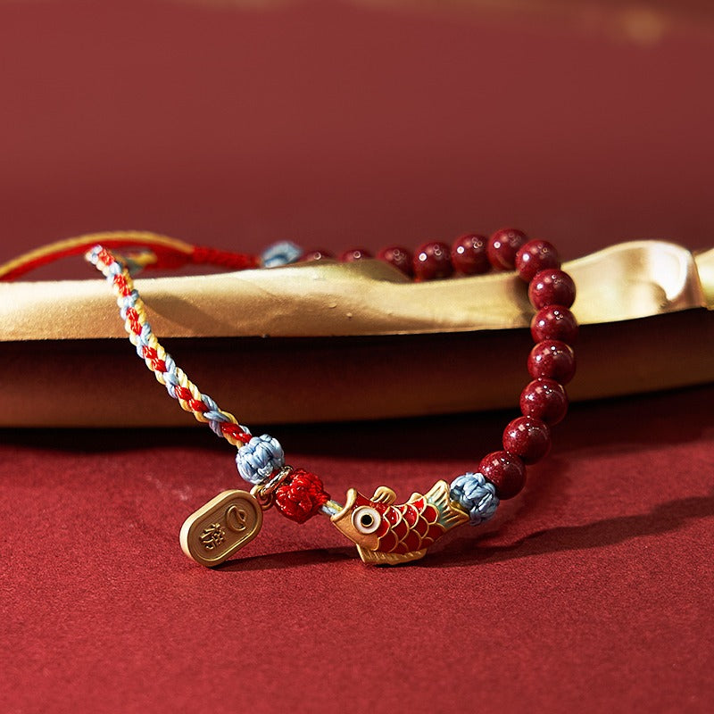 Cinnabar Lucky Koi Fish Healing Braided Bracelet