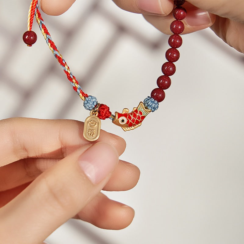 Cinnabar Lucky Koi Fish Healing Braided Bracelet