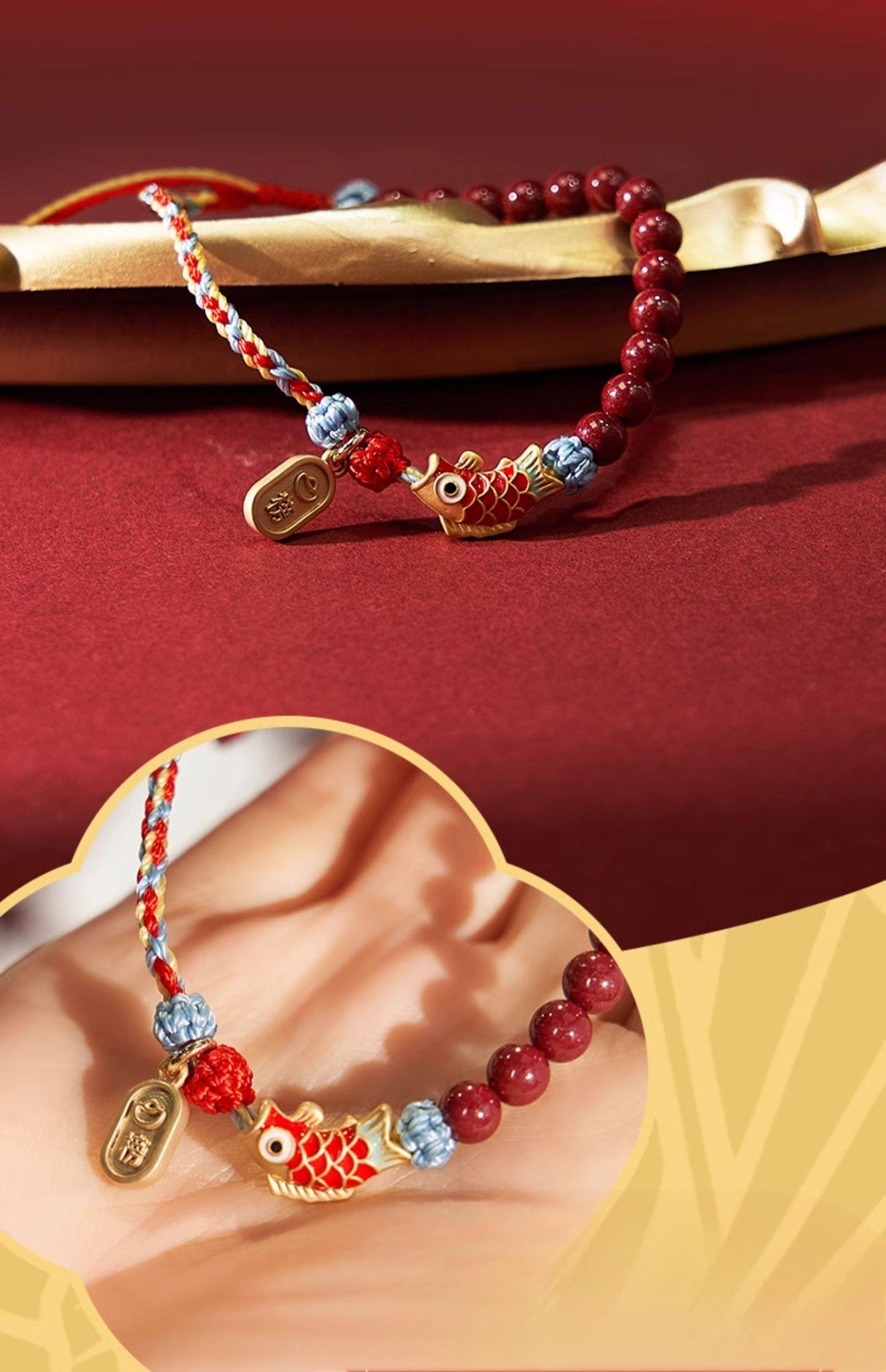 Cinnabar Lucky Koi Fish Healing Braided Bracelet