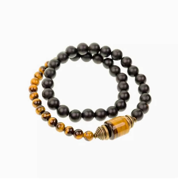Ebony Wood Tiger's Eye Courage Double Loop Bracelet-Faith•Courage•Boldness•Success