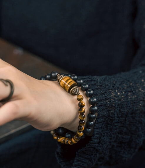 Ebony Wood Tiger's Eye Courage Double Loop Bracelet-Faith•Courage•Boldness•Success