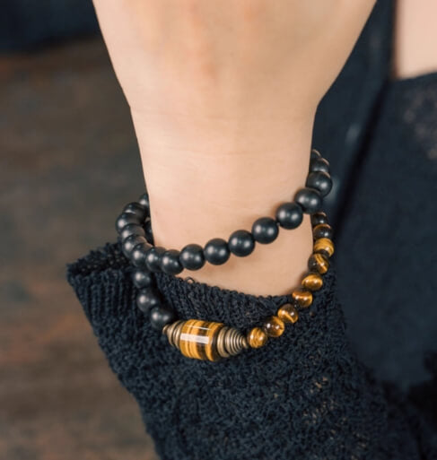 Ebony Wood Tiger's Eye Courage Double Loop Bracelet-Faith•Courage•Boldness•Success