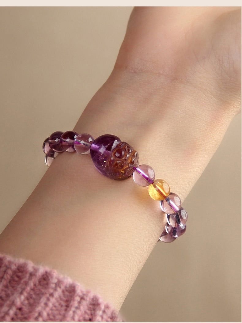 Feng Shui Amethyst Citrine Pixiu Fortune Wealth Bracelet