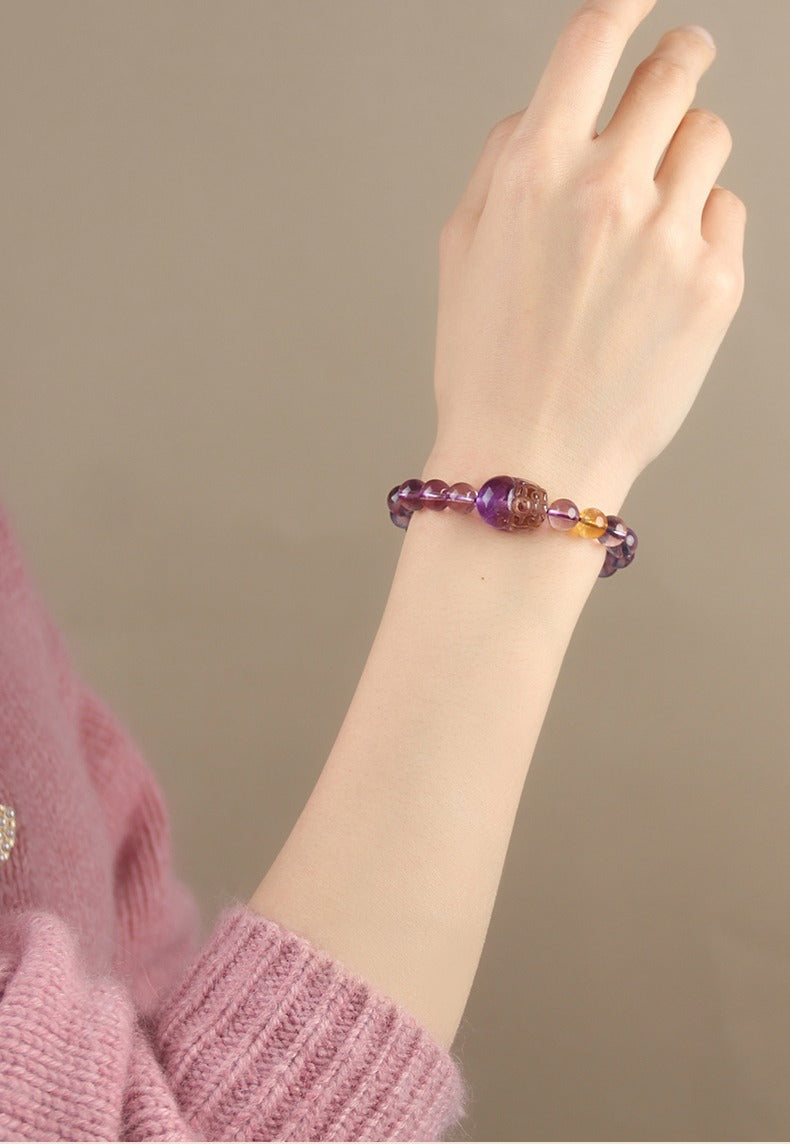 Feng Shui Amethyst Citrine Pixiu Fortune Wealth Bracelet