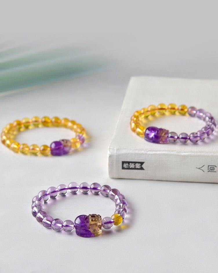 Feng Shui Amethyst Citrine Pixiu Fortune Wealth Bracelet