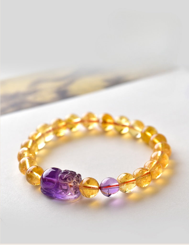 Feng Shui Amethyst Citrine Pixiu Fortune Wealth Bracelet