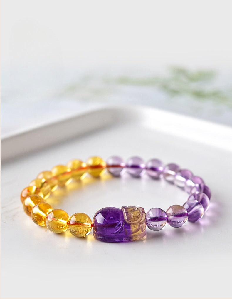 Feng Shui Amethyst Citrine Pixiu Fortune Wealth Bracelet