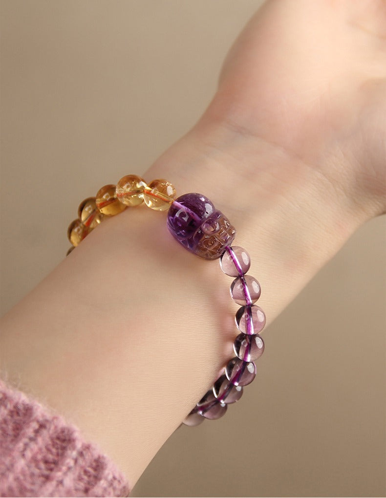 Feng Shui Amethyst Citrine Pixiu Fortune Wealth Bracelet