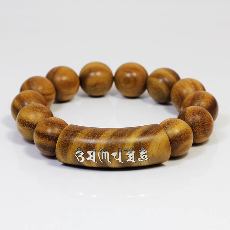 Bracelet mantra en six mots en bois de santal vert - Paix et protection · Sagesse