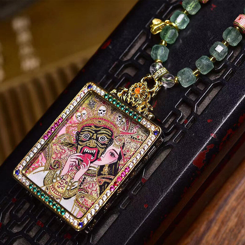 Zhakiram Hand-Painted Thangka Buddha Pendant Crystal Necklace