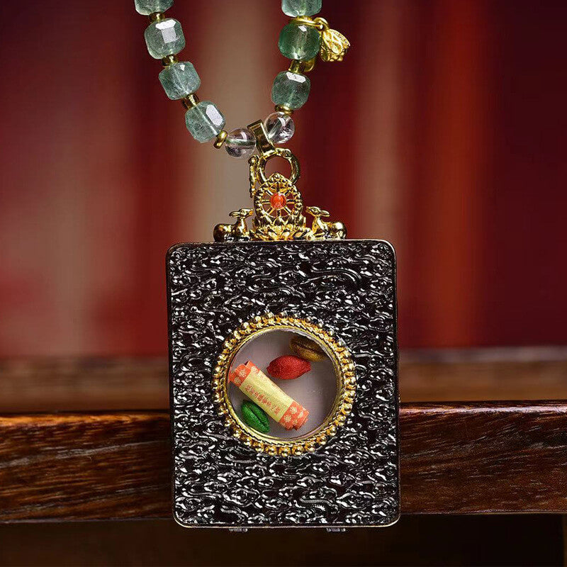 Zhakiram Hand-Painted Thangka Buddha Pendant Crystal Necklace