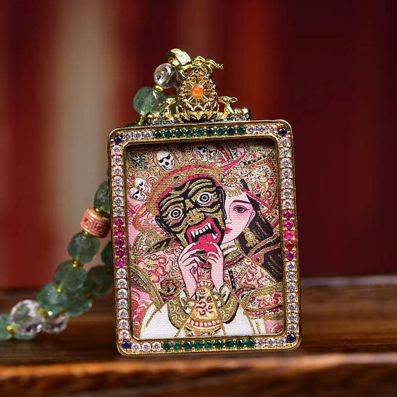 Zhakiram Hand-Painted Thangka Buddha Pendant Crystal Necklace