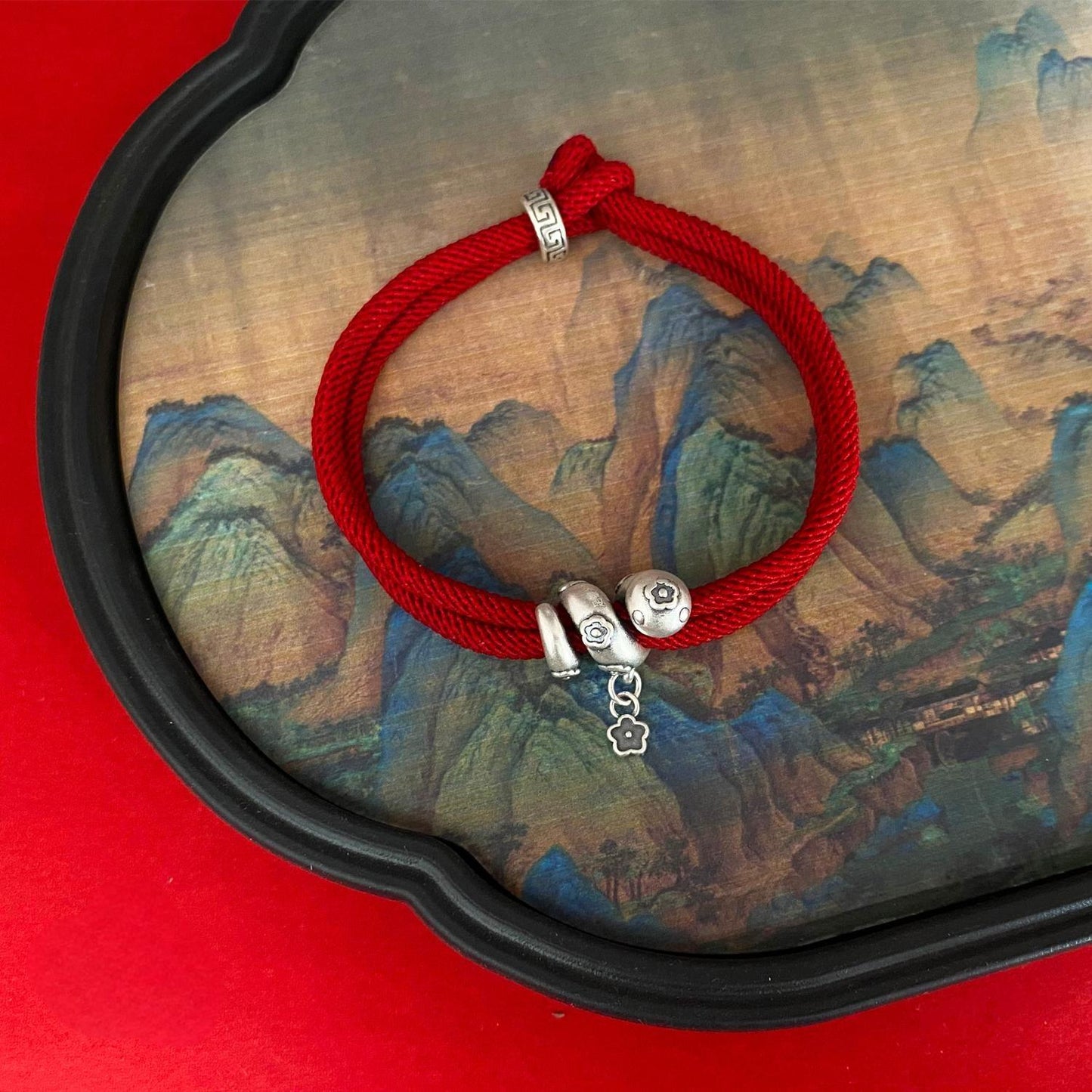 Handmade 999 Sterling Silver Year Of Snake Spirit Snake Red String Protection Braided Bracelet