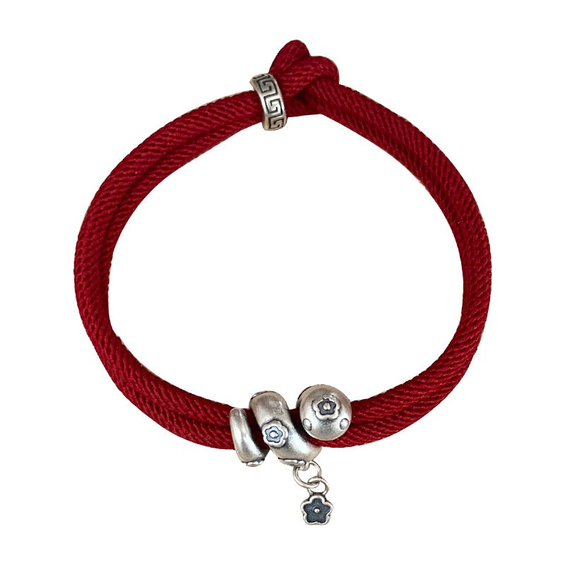 Handmade 999 Sterling Silver Year Of Snake Spirit Snake Red String Protection Braided Bracelet
