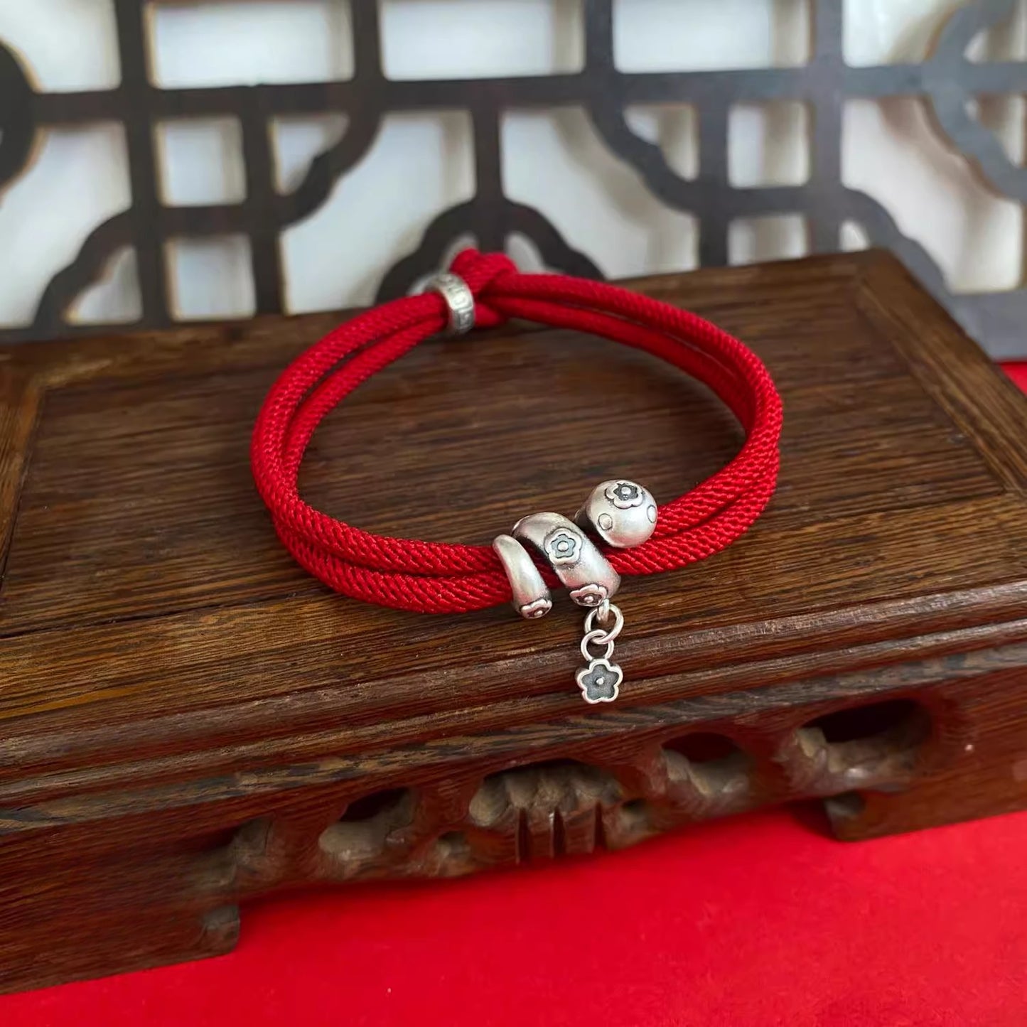 Handmade 999 Sterling Silver Year Of Snake Spirit Snake Red String Protection Braided Bracelet