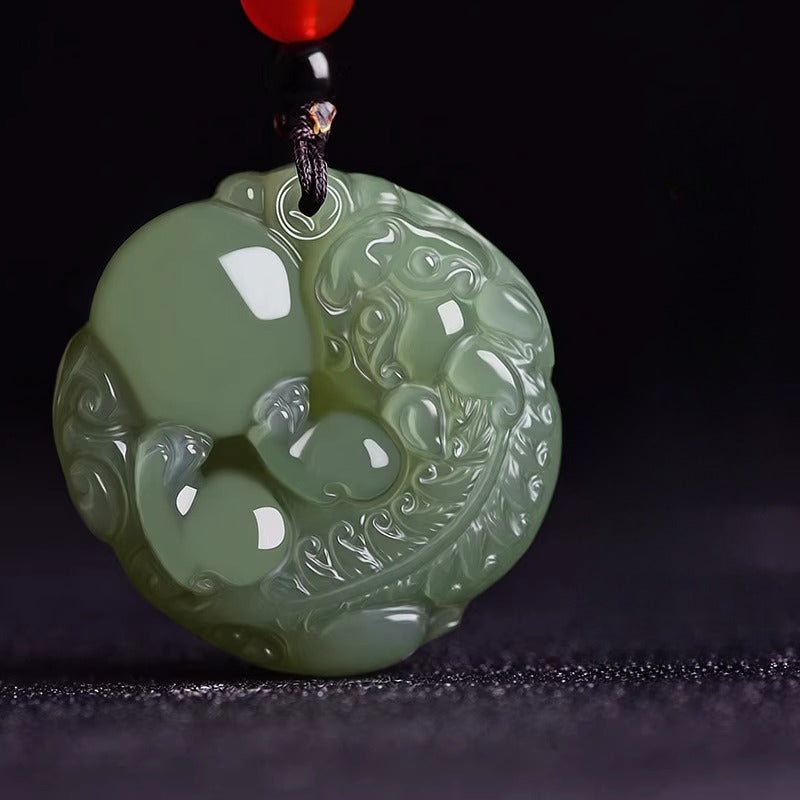 Hetian Jade Pixiu Luck Protection Feng Shui Necklace Pendant