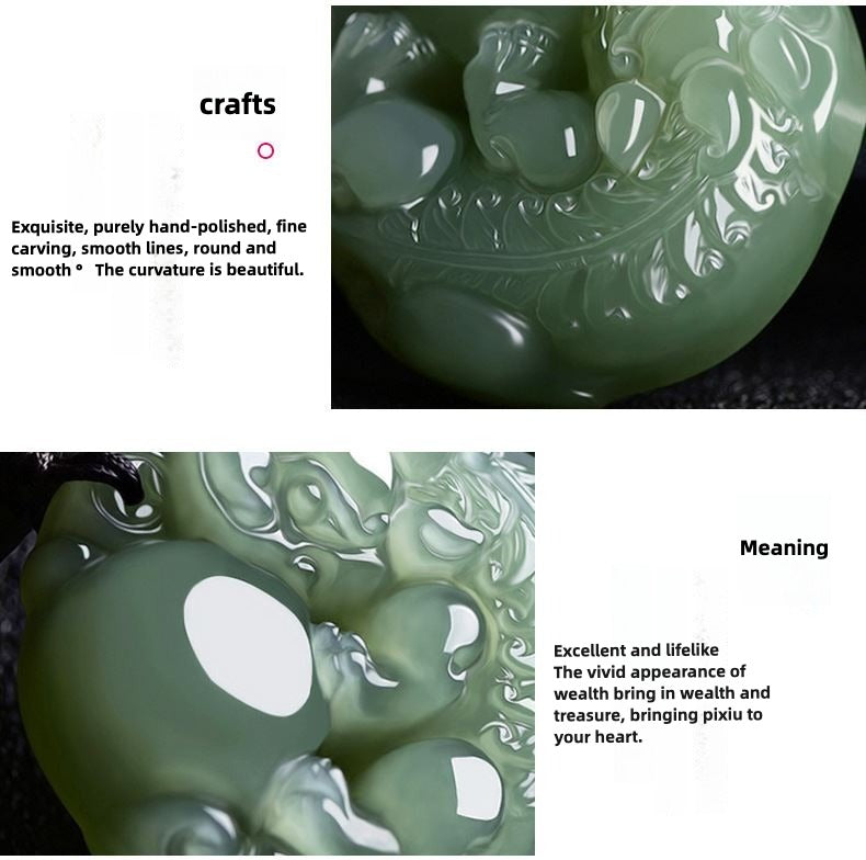 Hetian Jade Pixiu Luck Protection Feng Shui Necklace Pendant