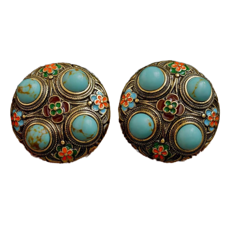 Boucles d'oreilles rondes vintage turquoise - Équilibrer les émotions