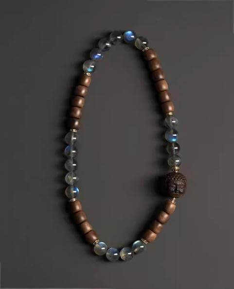 Indian Aged Sandalwood Gray Moonstone Luminous Double-Loop Bracelet-Lucky•Success•Love
