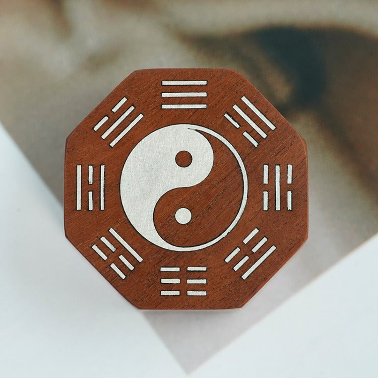 Jujube Wood Silver Vajra Knot Yin Yang Bagua Protection Feng Shui Bracelet