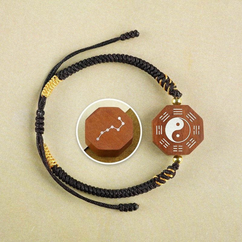 Jujube Wood Silver Vajra Knot Yin Yang Bagua Protection Feng Shui Bracelet