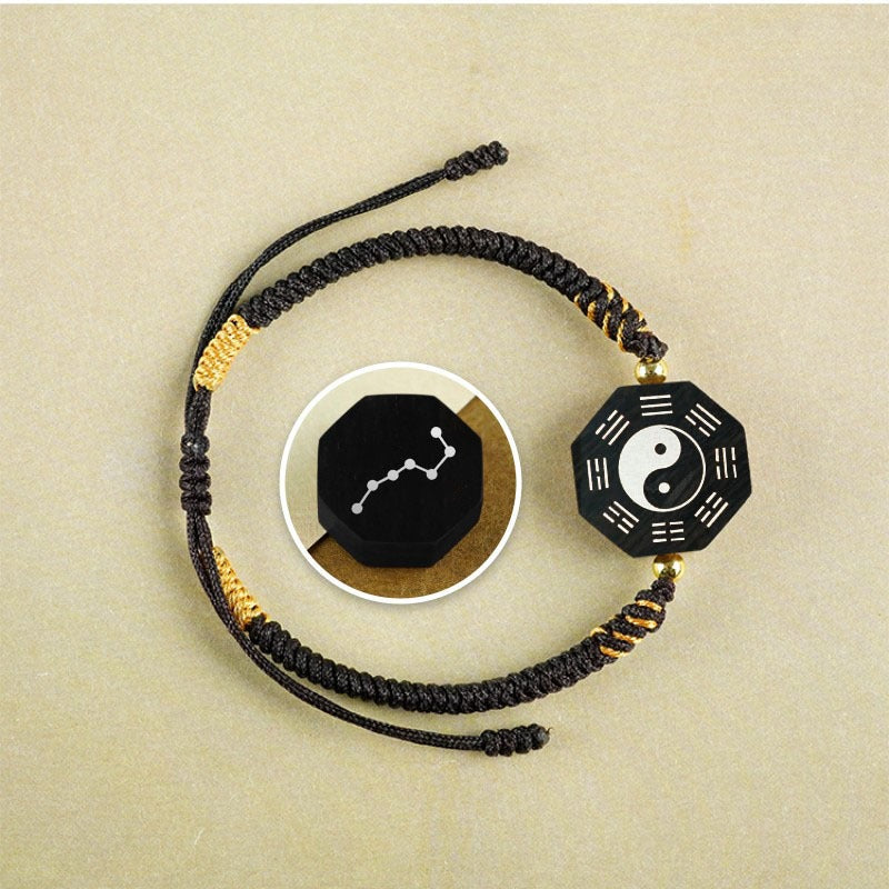 Jujube Wood Silver Vajra Knot Yin Yang Bagua Protection Feng Shui Bracelet