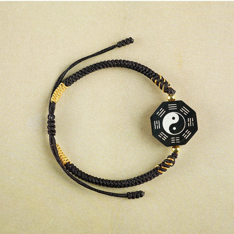Jujube Wood Silver Vajra Knot Yin Yang Bagua Protection Feng Shui Bracelet