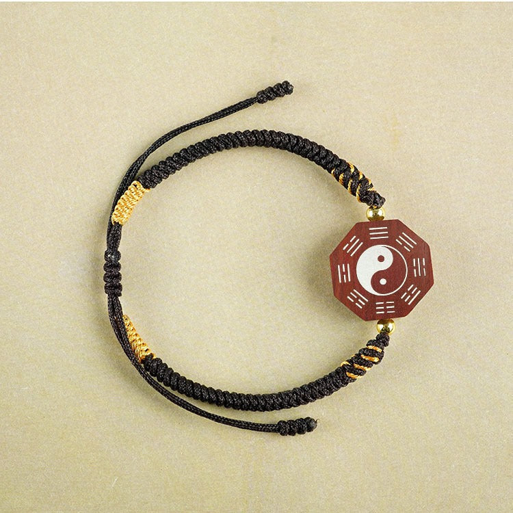 Jujube Wood Silver Vajra Knot Yin Yang Bagua Protection Feng Shui Bracelet