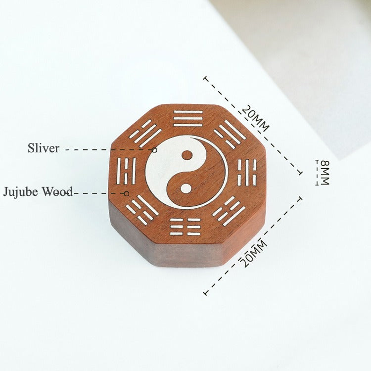Jujube Wood Silver Vajra Knot Yin Yang Bagua Protection Feng Shui Bracelet